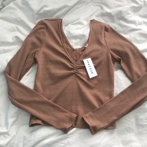 Nude crop v neck long sleeve